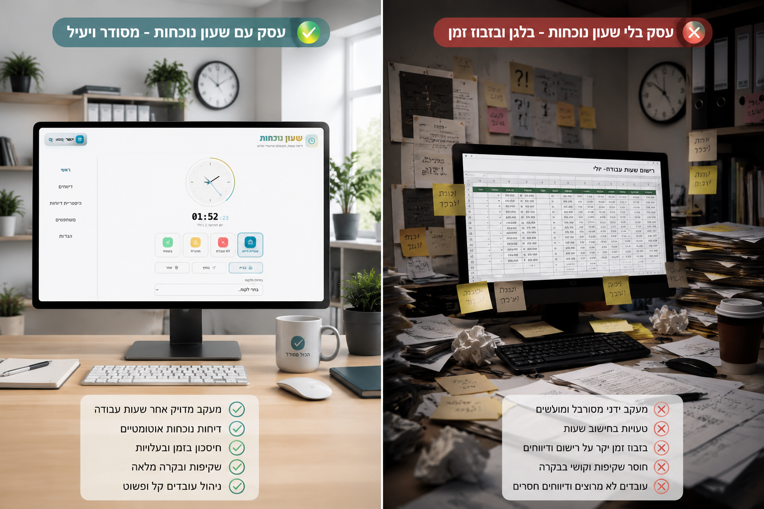 עסק בלי שעון נוכחות - בלגן ובזבוז זמן