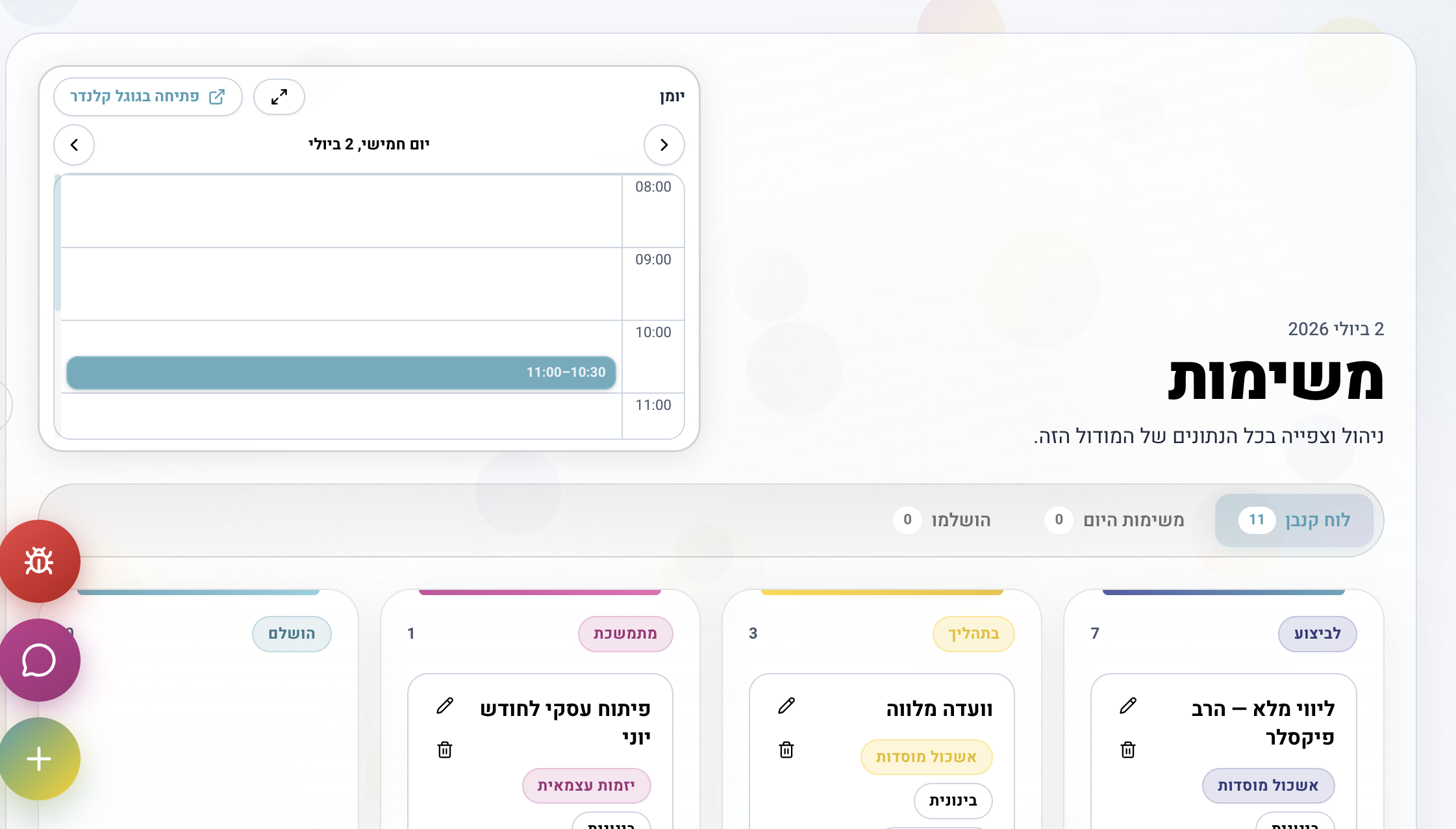 ניהול משימות — לוח קנבן